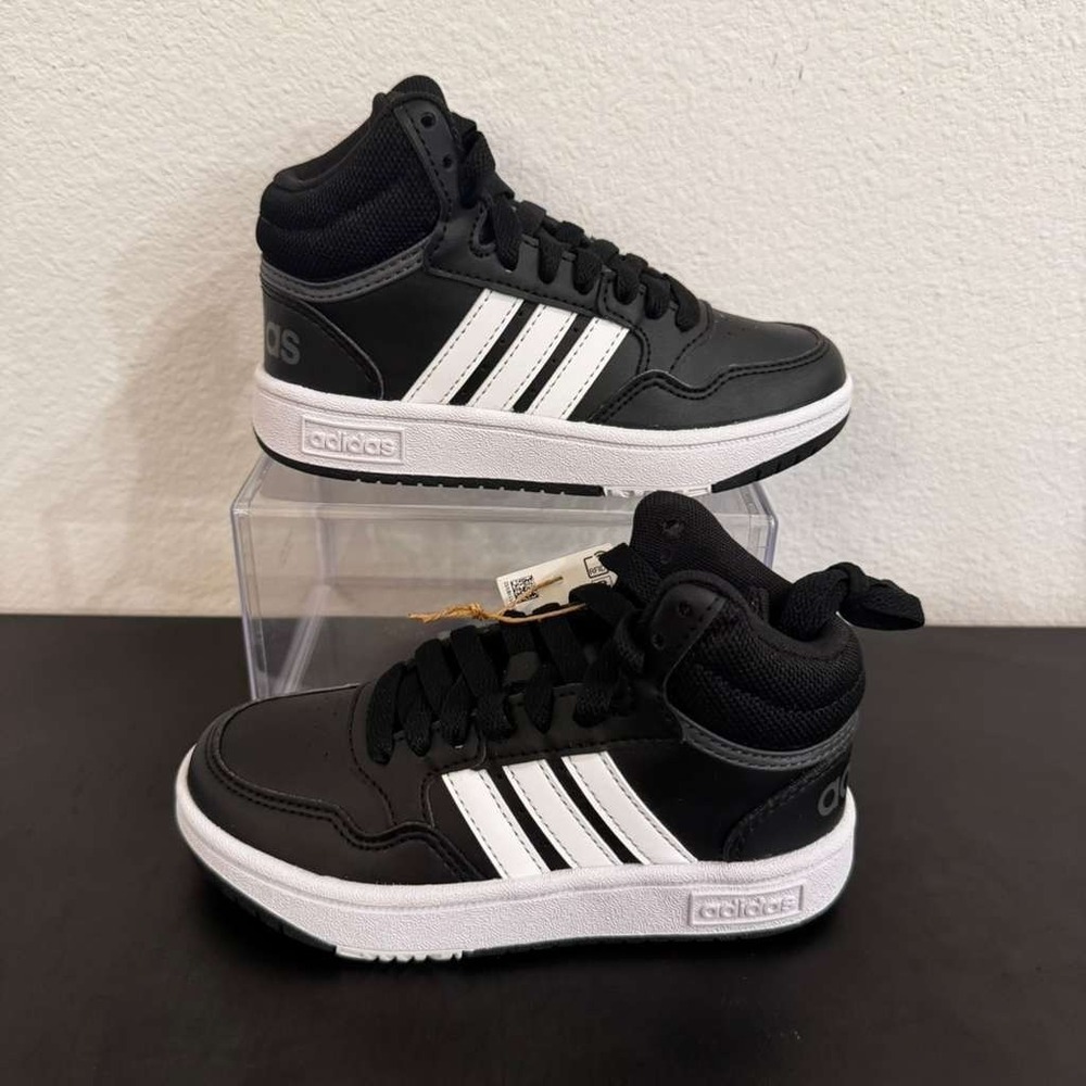 Adidas Hoops 3.0 Mid Basketball Shoes GW0402 Black White Kids 11 New - Picture 3 of 13